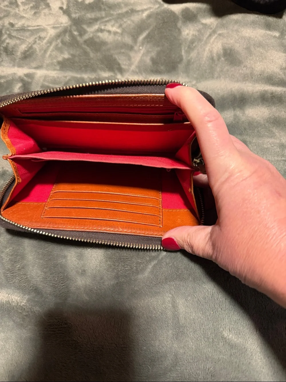 Dooney & Bourke Brown and Yellow Monogram Zip Wallet